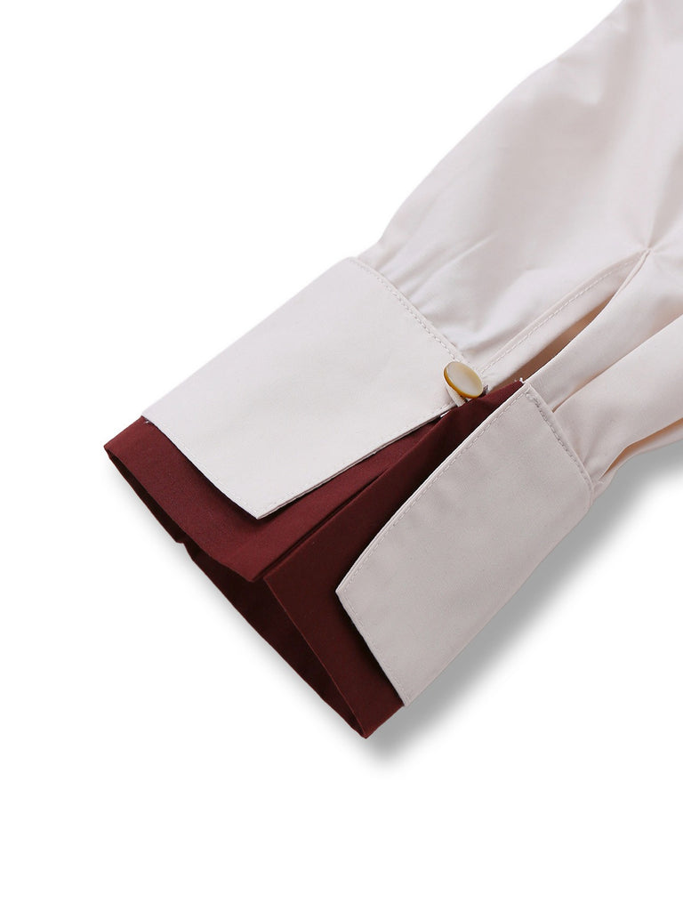 [Pre-Sale] 2PCS Beige 1960s Contrasted Blouse & Houndstooth Suspender Skirt