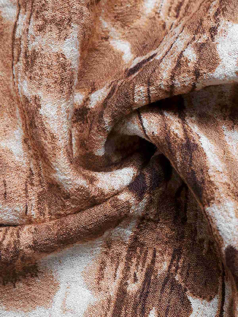 Khaki 1940s V-Neck Watercolored Dune Style Dress