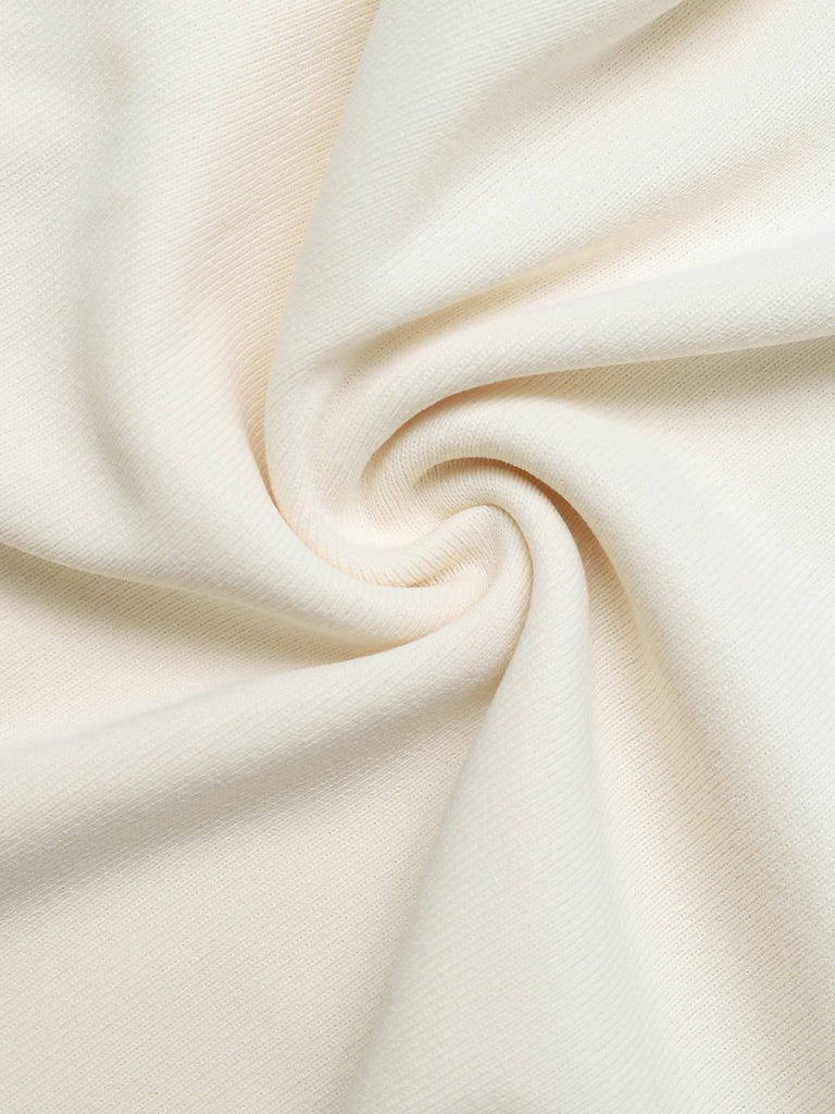 Beige 1950s Solid Ruffled Lapel Collar Top