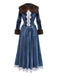 Blue 1930s Faux Fur Lace Patchwork Velvet Dress