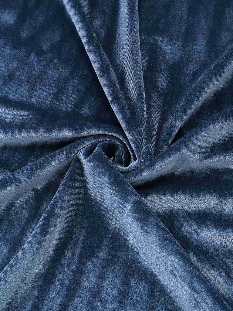 Blue 1930s Faux Fur Lace Patchwork Velvet Dress