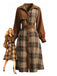 Brown 1950s Plaid Corduroy Shirt Collar Dress