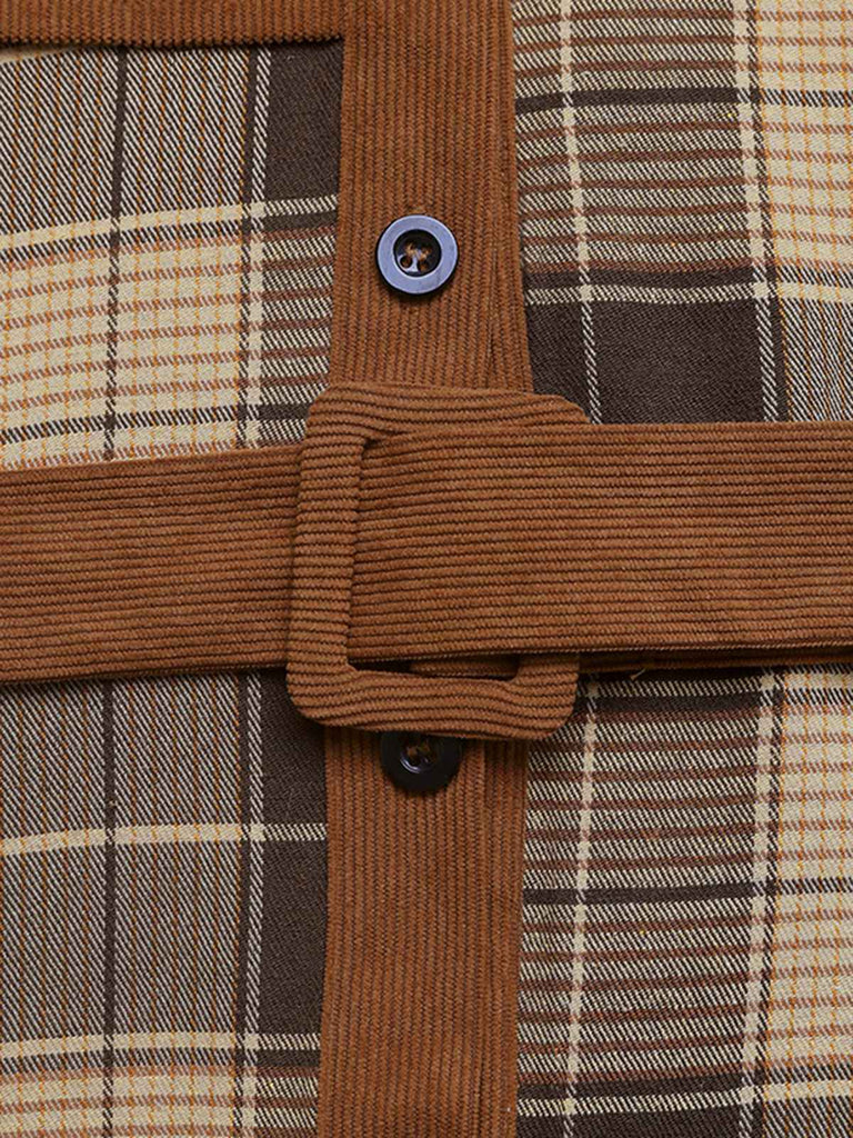 Brown 1950s Plaid Corduroy Shirt Collar Dress