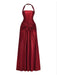 Wine Red 1930s Halter Twist Shimmery Long Dress