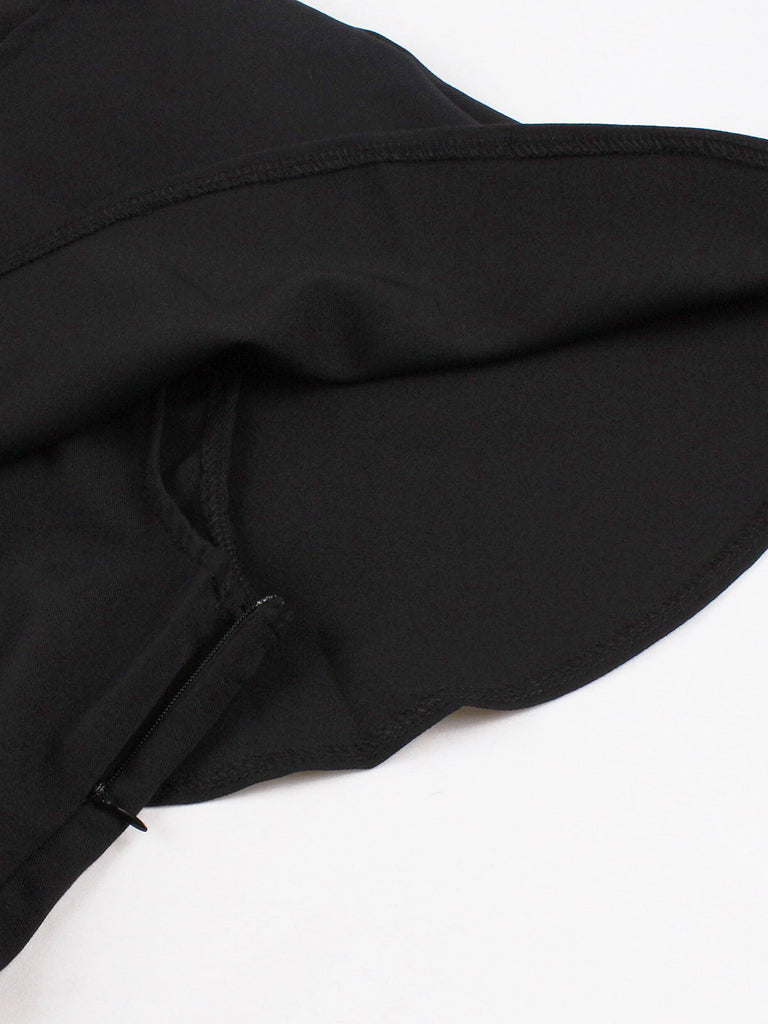 Black 1950s V-Neck Cloak Belted Dress