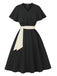 Black 1950s V-Neck Cloak Belted Dress