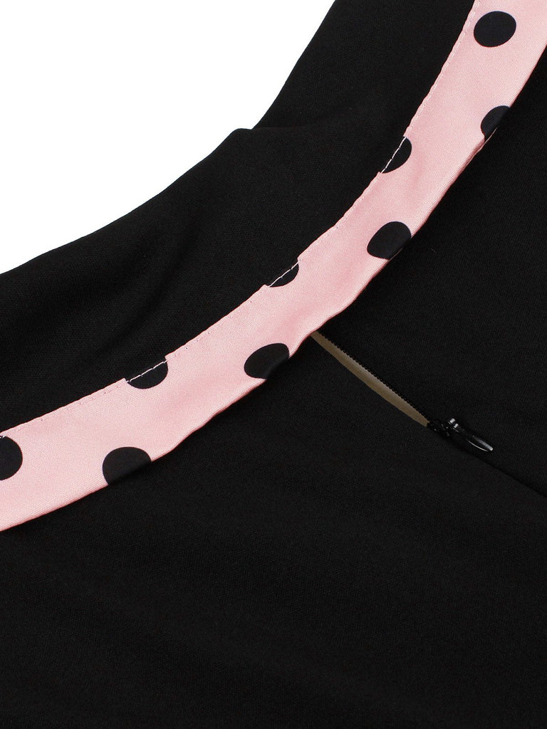 1950s Lapel Polka Dot Patchwork Swing Belted Dress