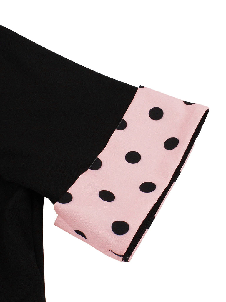 1950s Lapel Polka Dot Patchwork Swing Belted Dress