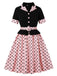 1950s Lapel Polka Dot Patchwork Swing Belted Dress