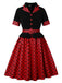 1950s Lapel Polka Dot Patchwork Swing Belted Dress