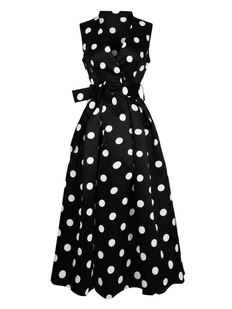 1950s Surplice V-Neck Polka Dot Belted Dress