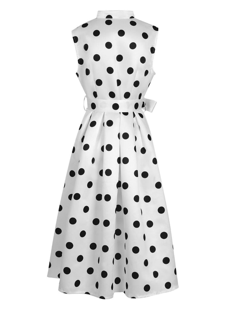 1950s Surplice V-Neck Polka Dot Belted Dress