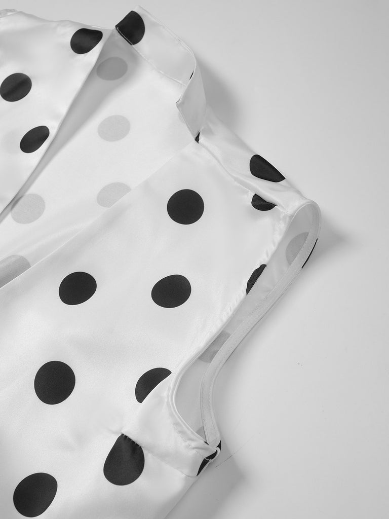 1950s Surplice V-Neck Polka Dot Belted Dress