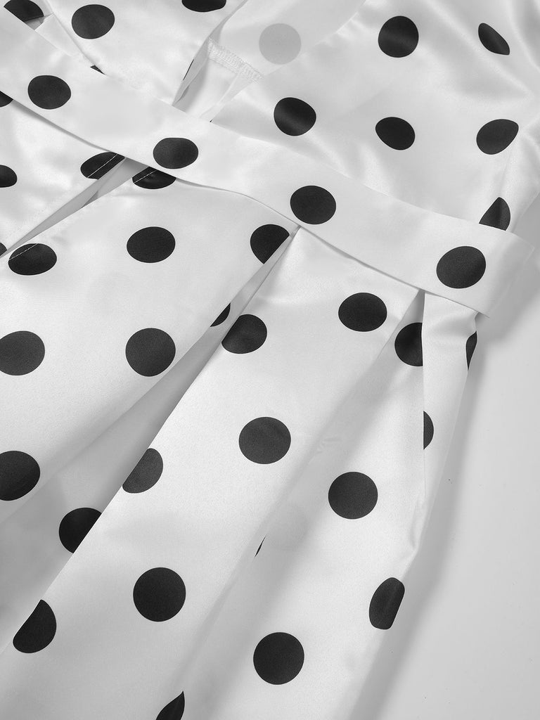 1950s Surplice V-Neck Polka Dot Belted Dress