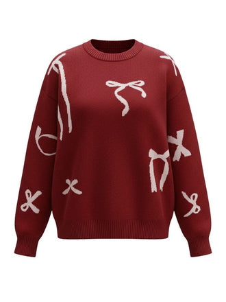 Wine Red 1950s Bowknot Pattern Sweater