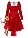 Red 1950s Velvet Pearl Ruched Tulle Bow Dress