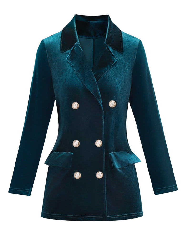 1980s Solid Velvet Double-Breasted Lapel Blazer