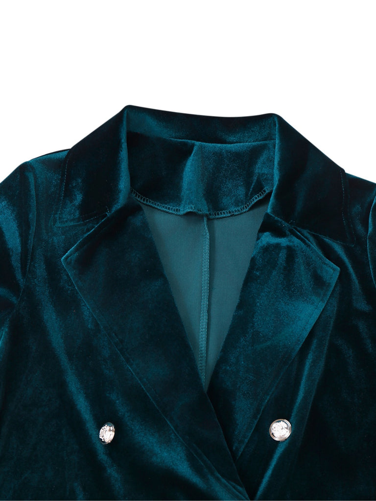 1980s Solid Velvet Double-Breasted Lapel Blazer