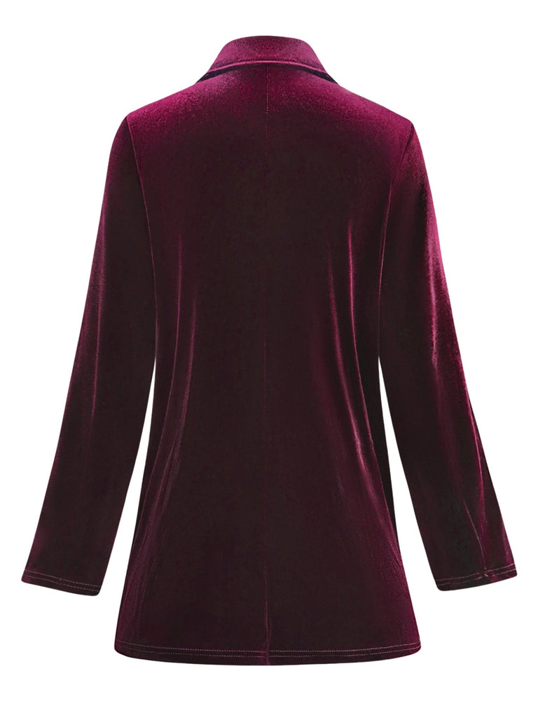 1980s Solid Velvet Double-Breasted Lapel Blazer