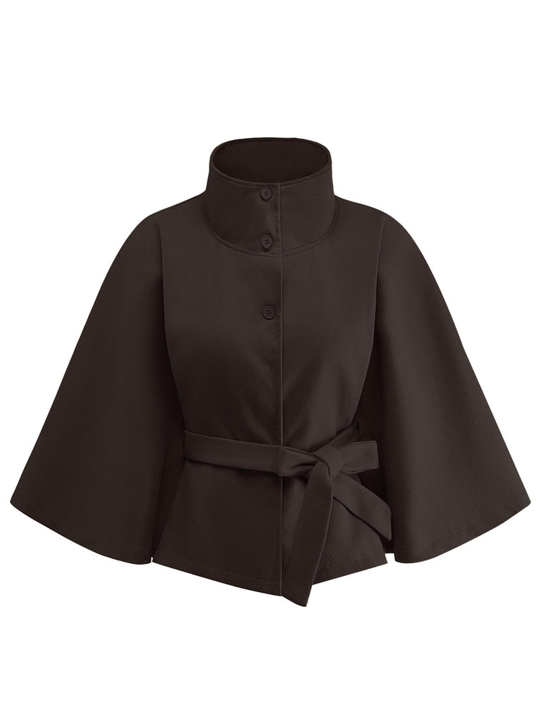 1970s Solid Turtlenecck Belted Cloak Jacket