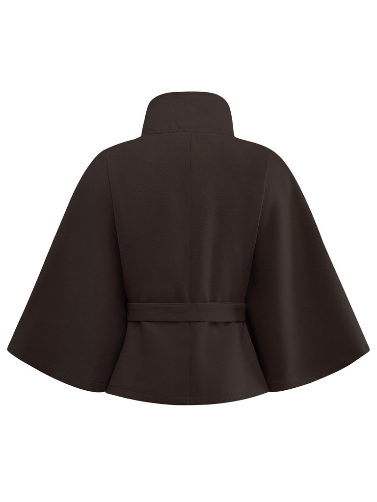 1970s Solid Turtlenecck Belted Cloak Jacket