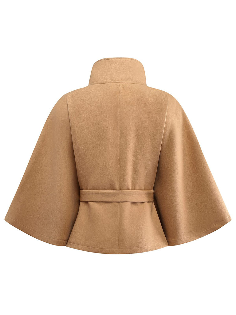 1970s Solid Turtlenecck Belted Cloak Jacket