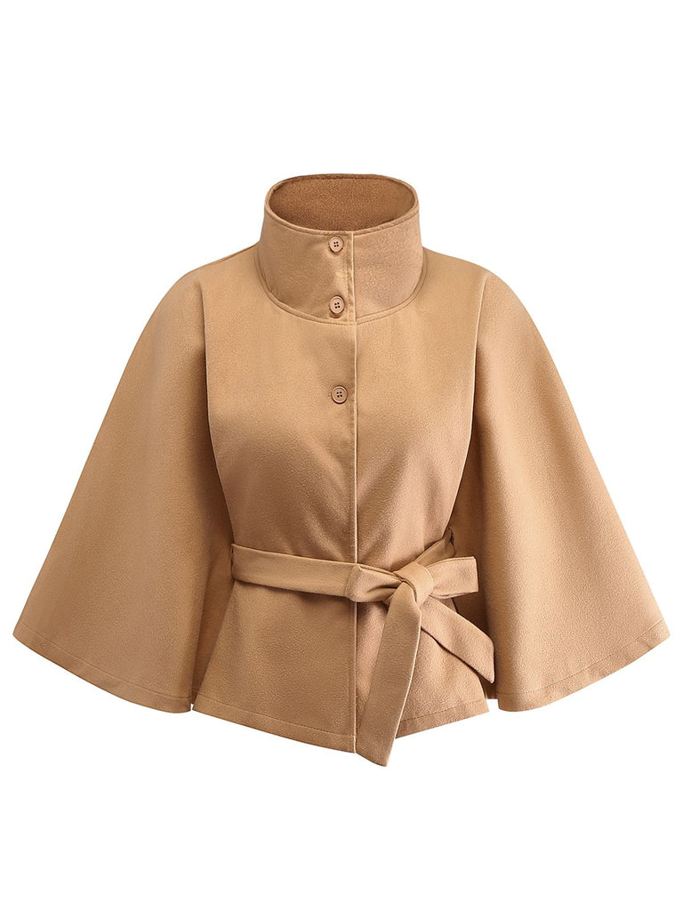 1970s Solid Turtlenecck Belted Cloak Jacket