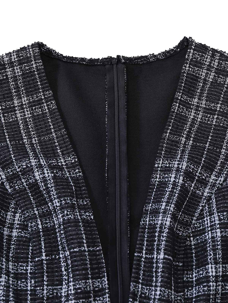 Black 1940s Cotton Plaid Deep V-Neck Overall Jumpsuit