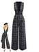 Black 1940s Cotton Plaid Deep V-Neck Overall Jumpsuit