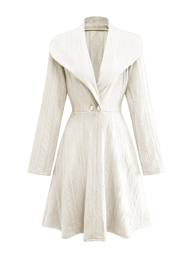 1940s Solid Knitted Big V-Neck Button Dress