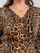 [Plus Size] 1960s Leopard V-Neck Long Sleeve Dress