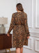 [Plus Size] 1960s Leopard V-Neck Long Sleeve Dress