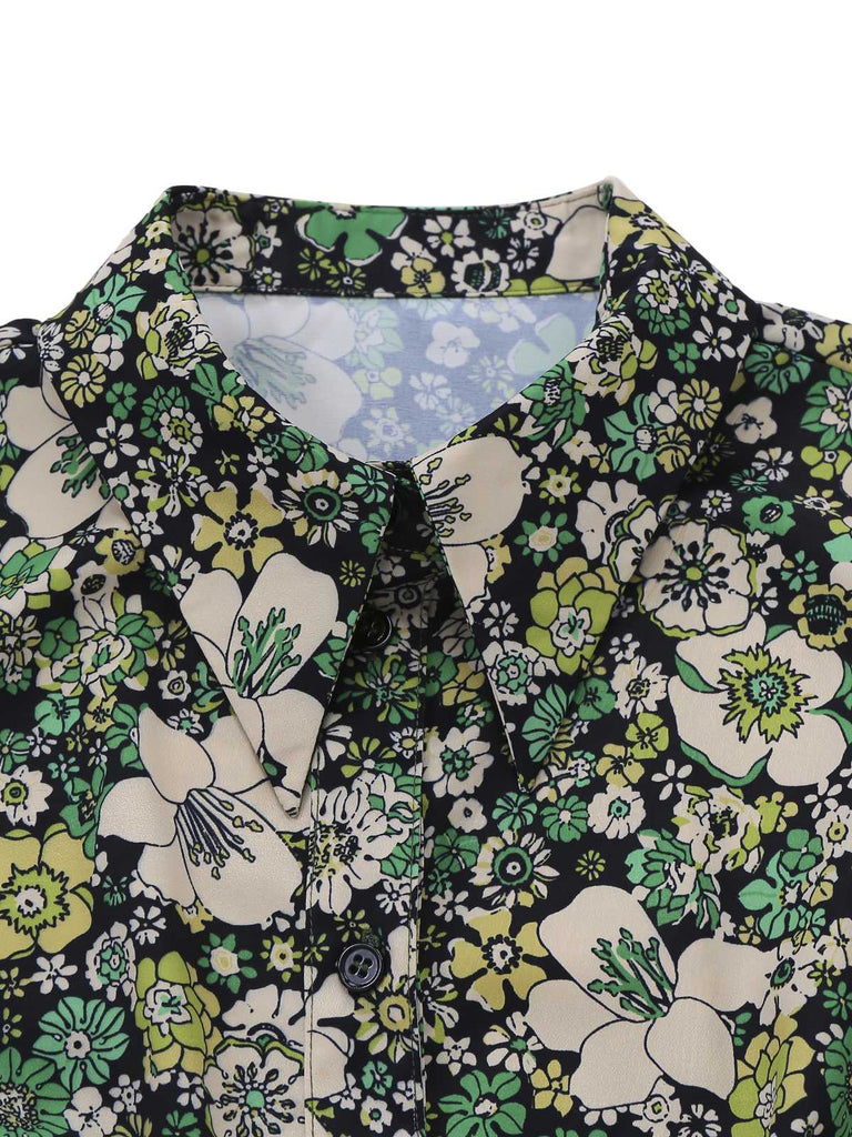[Pre-Sale] Green 1960s Psychedelic Floral Blouse