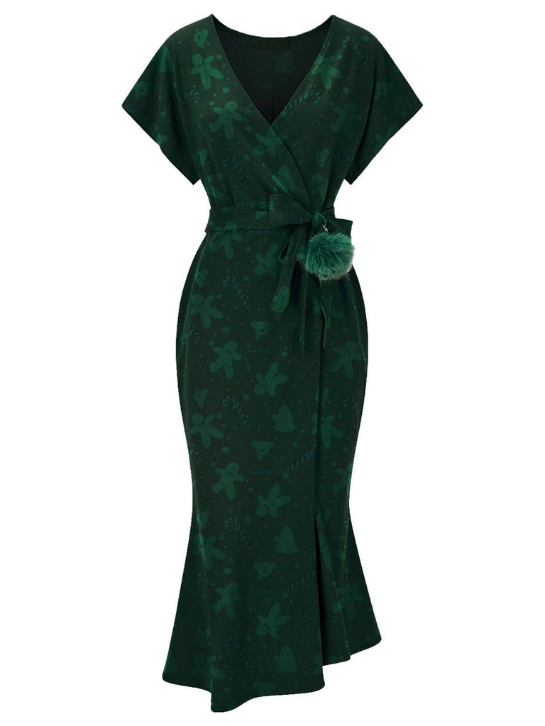 [Pre-Sale] Green 1930s Gingerbread Man Pom Pom Mermaid Dress