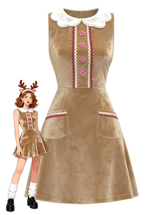 [Pre-Sale] Brown 1960s Christmas Gingerbread Velvet Dress