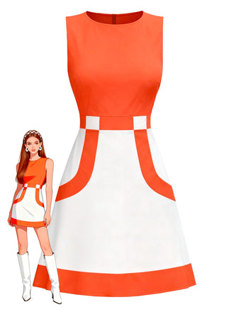 [Pre-Sale] Orange & White 1960s Colorblock Sleeveless Mod Dress