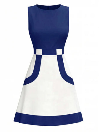 [Pre-Sale] Blue & White 1960s Colorblock Sleeveless Mod Dress