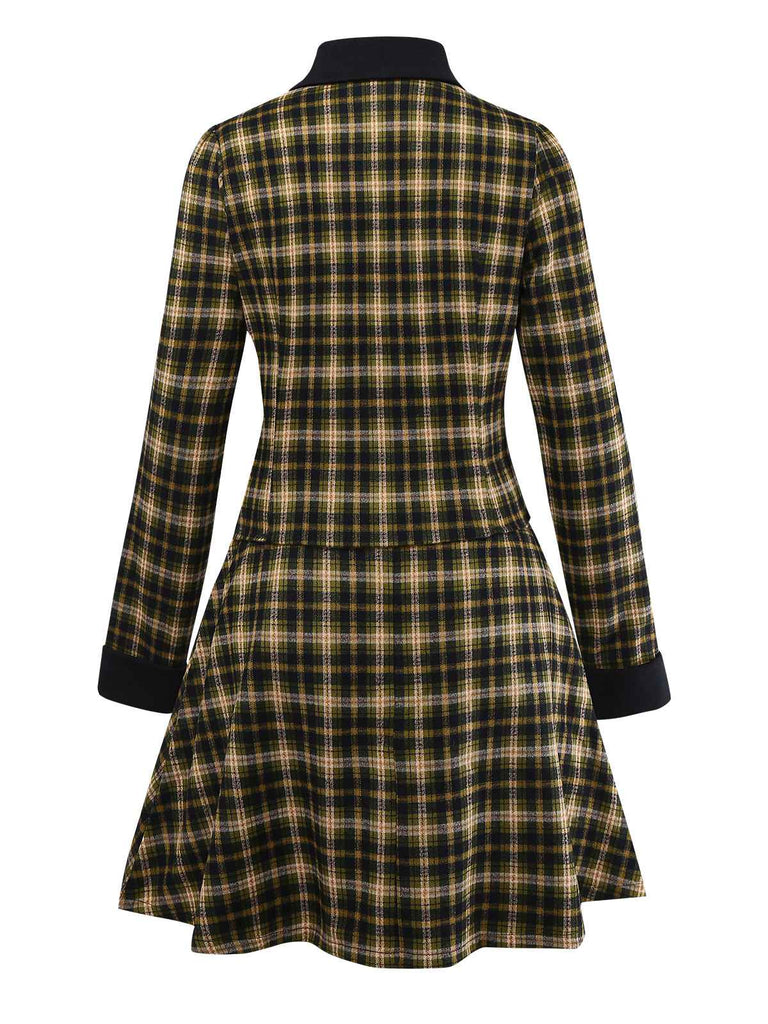 [Pre-Sale] 2PCS Green 1960s Plaid Diagonal Button Jacket & Skirt
