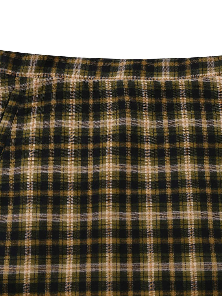 [Pre-Sale] 2PCS Green 1960s Plaid Diagonal Button Jacket & Skirt