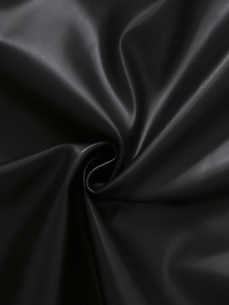 [Pre-Sale] Black 1940s Faux Leather Fur Trim Coat