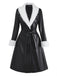[Pre-Sale] Black 1940s Faux Leather Fur Trim Coat