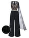 [Pre-Sale] Black 1950s Lace Bodice Pearl Belt Sheer Sleeve Jumpsuit
