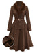 [Pre-Sale] 2PCS Brown 1940s Double Faux Fur Collar Jacket & A-Line Skirt