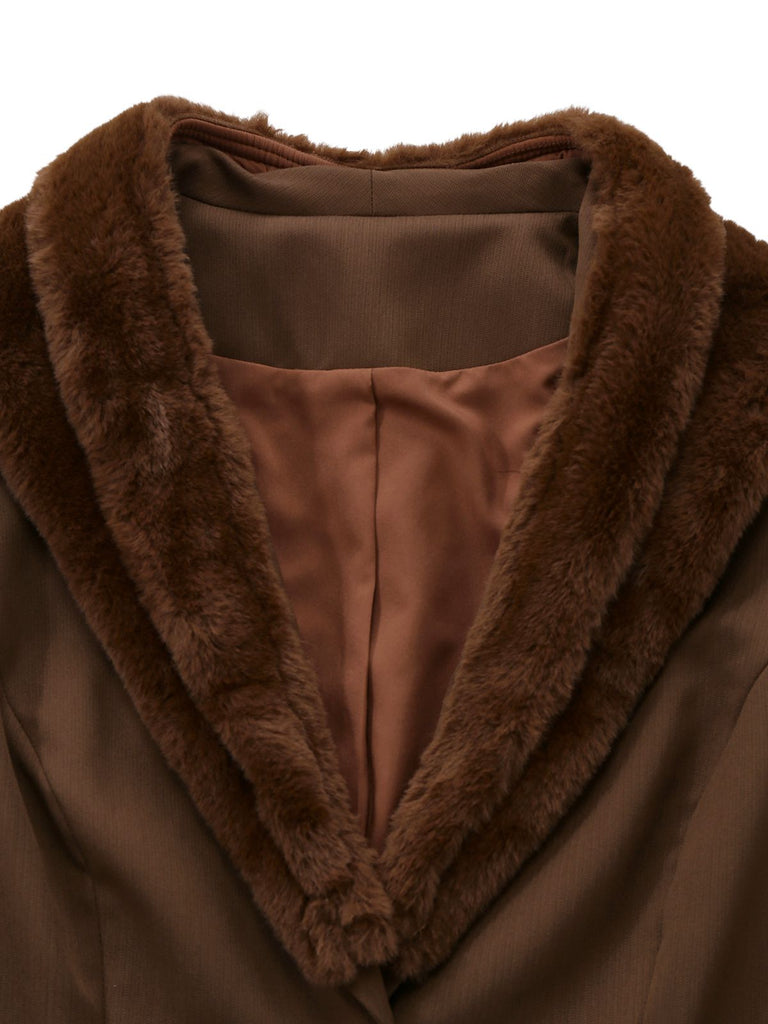 [Pre-Sale] 2PCS Brown 1940s Double Faux Fur Collar Jacket & A-Line Skirt