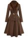 [Pre-Sale] 2PCS Brown 1940s Double Faux Fur Collar Jacket & A-Line Skirt