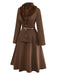 [Pre-Sale] 2PCS Brown 1940s Double Faux Fur Collar Jacket & A-Line Skirt