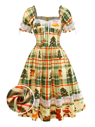 [Pre-Sale] Multicolor 1950s Christmas Tartan Sweetheart Lace Patchwork Dress