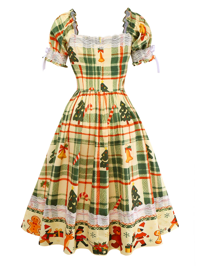 [Pre-Sale] Multicolor 1950s Christmas Tartan Sweetheart Lace Patchwork Dress