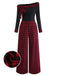 [Pre-Sale] Red 1940s Off-Shoulder Bow Plaid Patchwork Jumpsuit