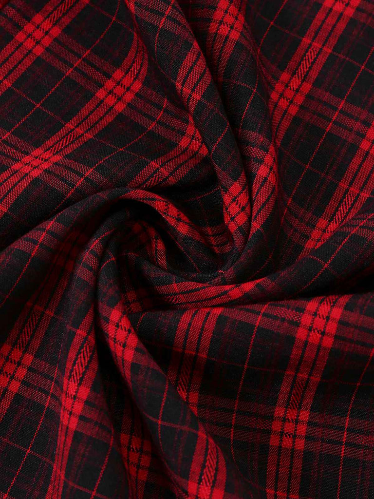 [Pre-Sale] Red 1940s Off-Shoulder Bow Plaid Patchwork Jumpsuit